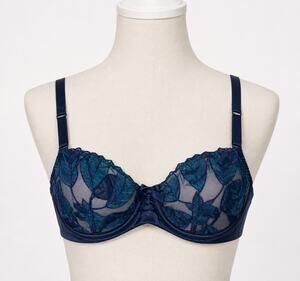 Lace Bra Blue and Black Satiny Demi Cup 34B